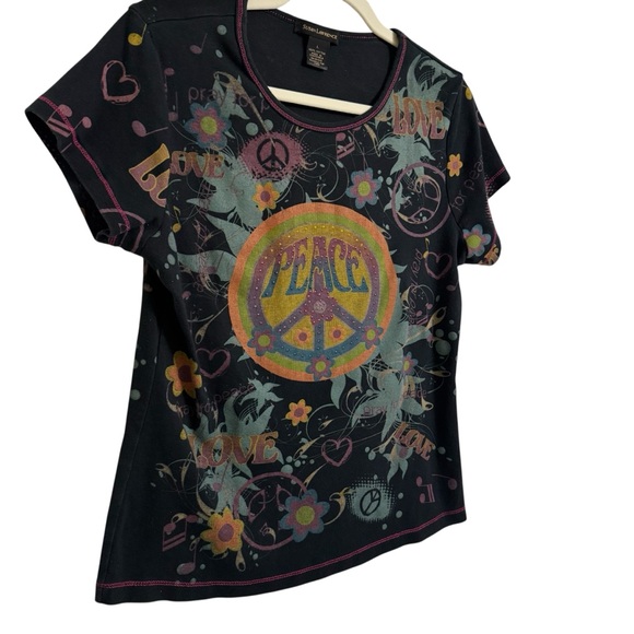 Y2K Fairy Grunge Peace Sign Graphic Tee Studded Hippie Top Size Large - Picture 7 of 9